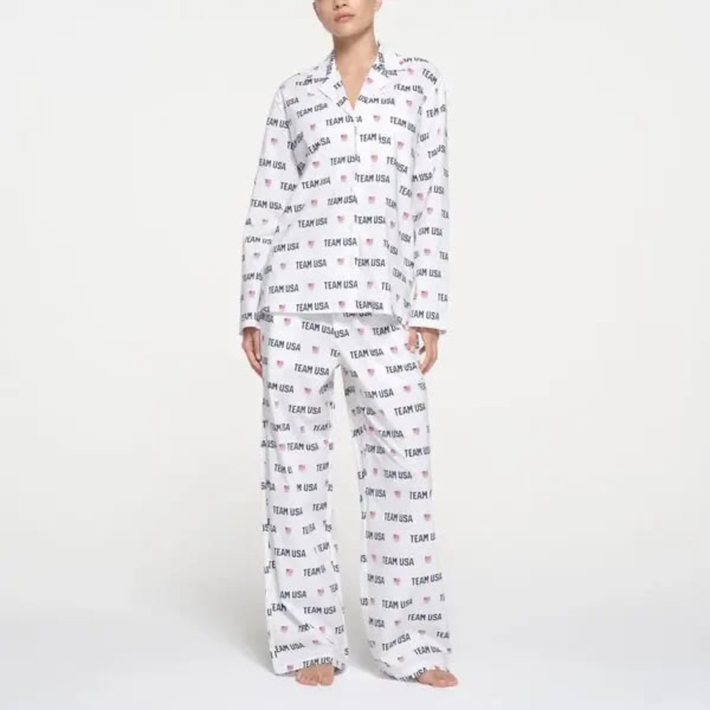 NWT SKIMS FOR TEAM USA COTTON POPLIN SLEEP OLYMPIC LONG SET